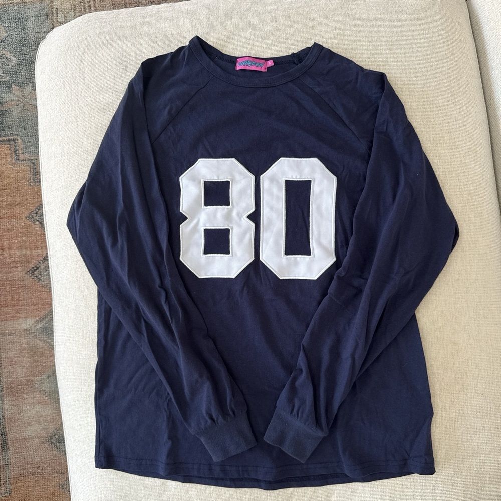 Navy Long-Sleeve Top with White '80' Graphic